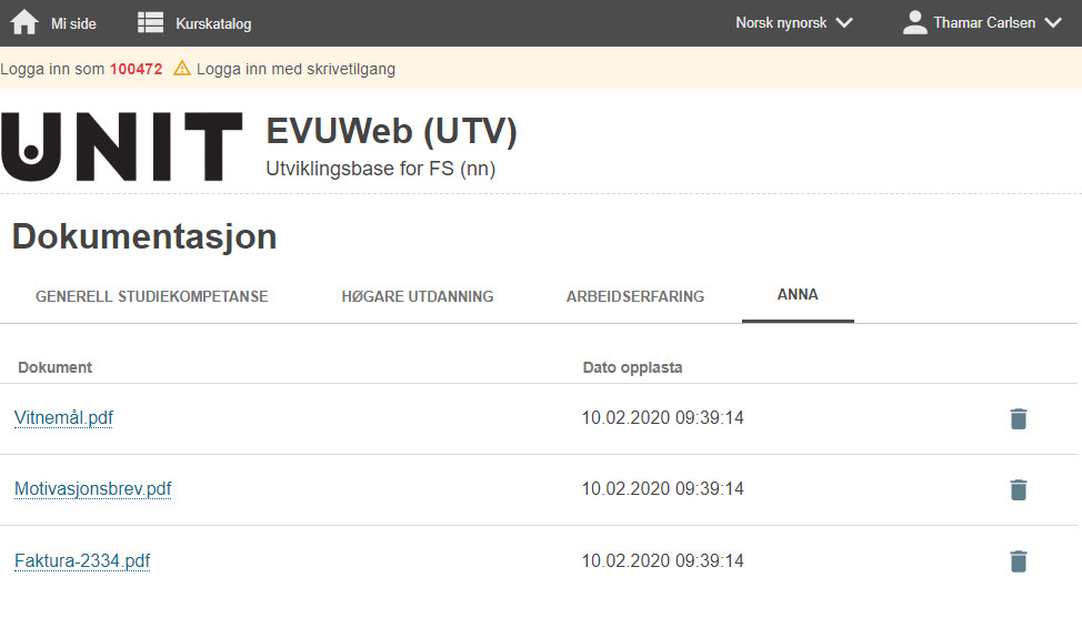 EVUweb - dokumentasjon - andre dokumenter